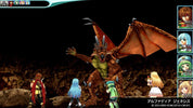Video game screen with a dragon-like creature and character avatars on a dark background
