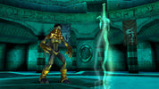 Character in a fantasy setting with glowing staff and ancient architecture