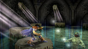 Video game scene with characters in a dark, dungeon-like setting
