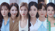 Collage of six women with different hairstyles and outfits.