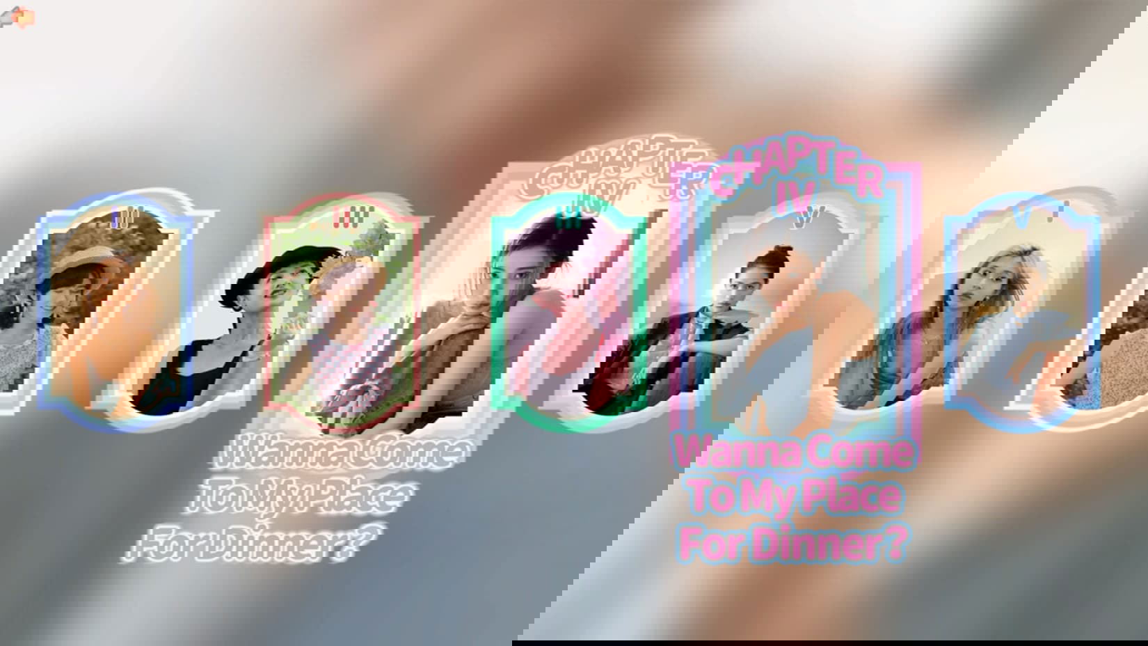 Collage of women in various outfits with a text overlay on a gradient background