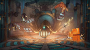 Steampunk-style interior with mechanical elements and glowing lights