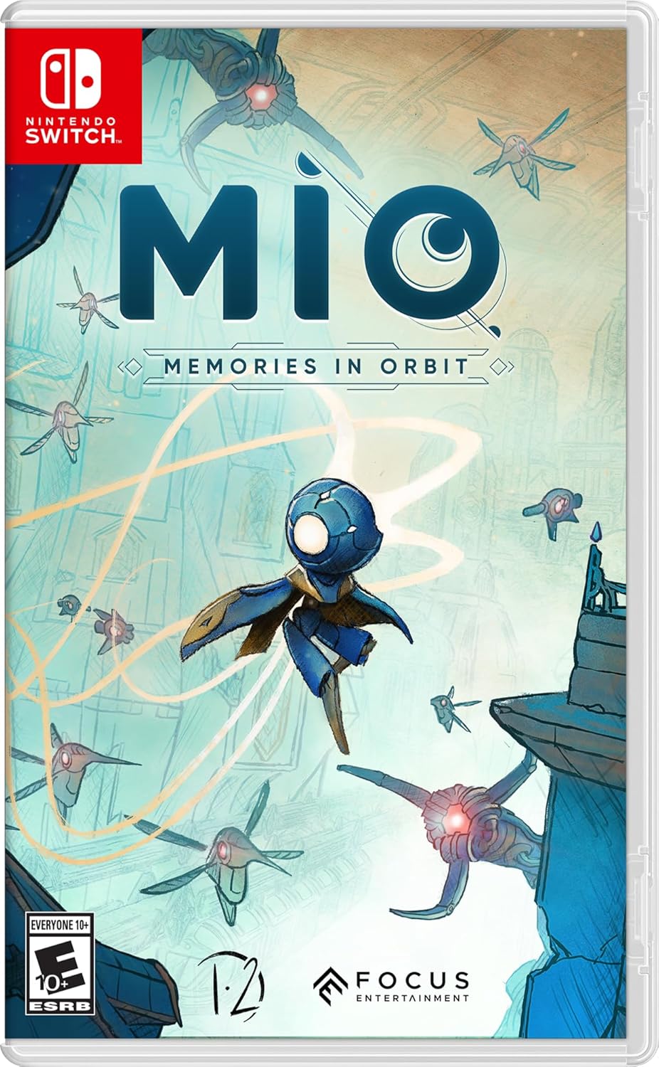 Game box for 'Mio: Memories in Orbit' on Nintendo Switch with robot illustration and space-themed design.