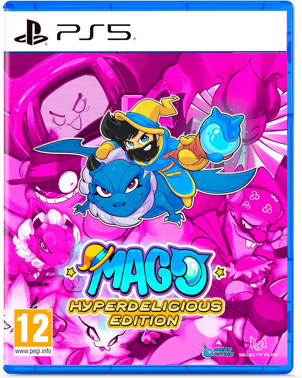PlayStation 5 game disc for 'Mago Hyperdelicious Edition' with colorful design and character illustration.