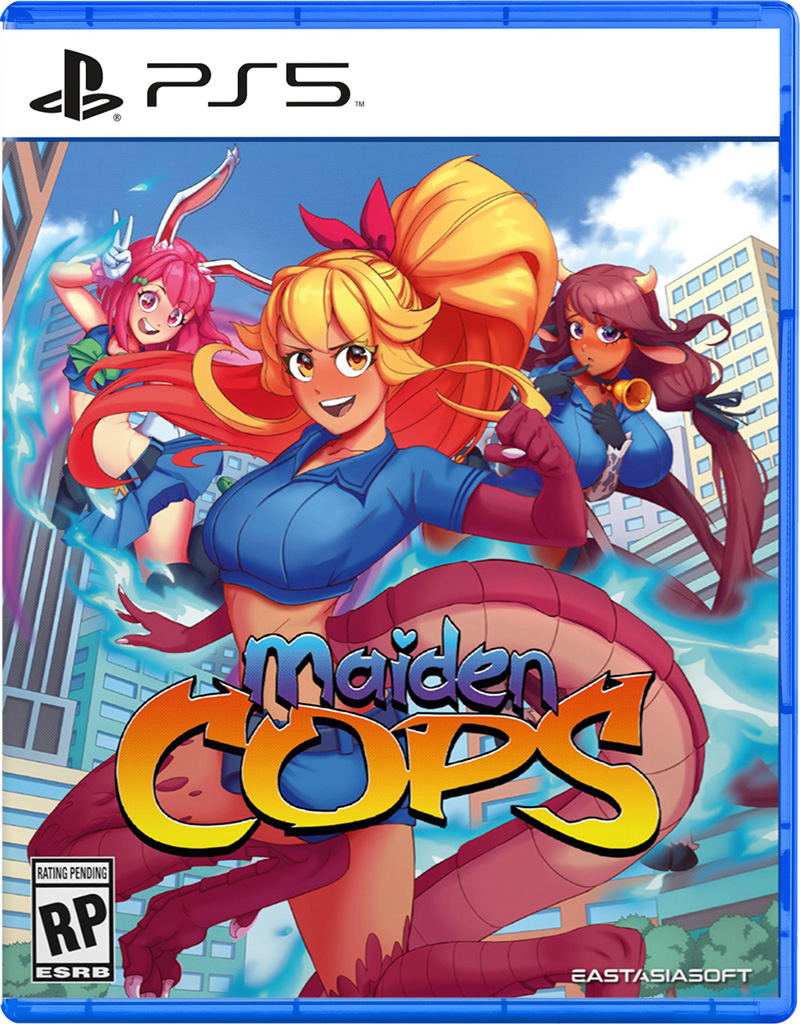 Game case for 'Maiden Cops' on PS5 with characters and cityscape background