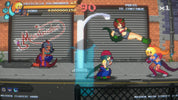 Pixel art characters in a street