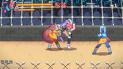 Pixel art characters in a fighting game scene with a dark background