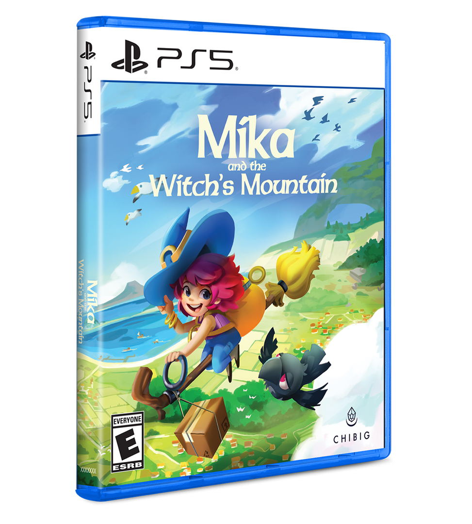PlayStation 5 game case for 'Mika and the Witch's Mountain' with colorful artwork on a white background.