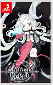 Nintendo Switch game case cover for 'Million DePth' featuring an anime-style illustration of a character with long white hair, a pink thigh-high stocking, and a futuristic bladed glove against a dark background with glowing green particles.
