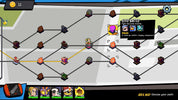 A screenshot of a stylized strategic game map showing a path network with various icons, a character, and an 'Elite Battle' pop-up window. The interface includes a bottom bar with character portraits and a yellow status bar at the top left.