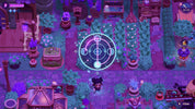Top-down view of a character in a whimsical, colorful room with plants and decorative items.
