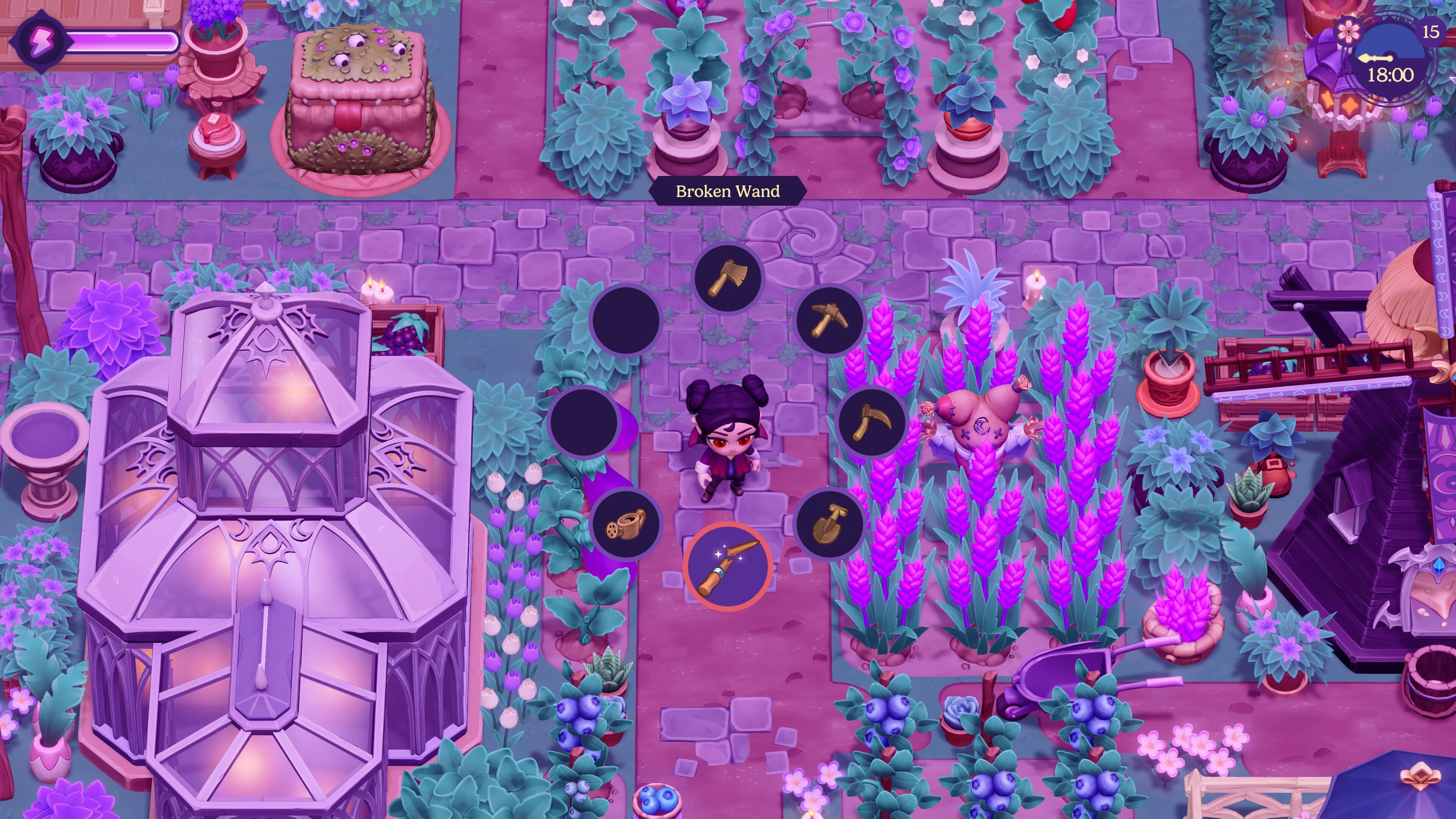 Colorful game interface with characters and objects in a fantasy setting