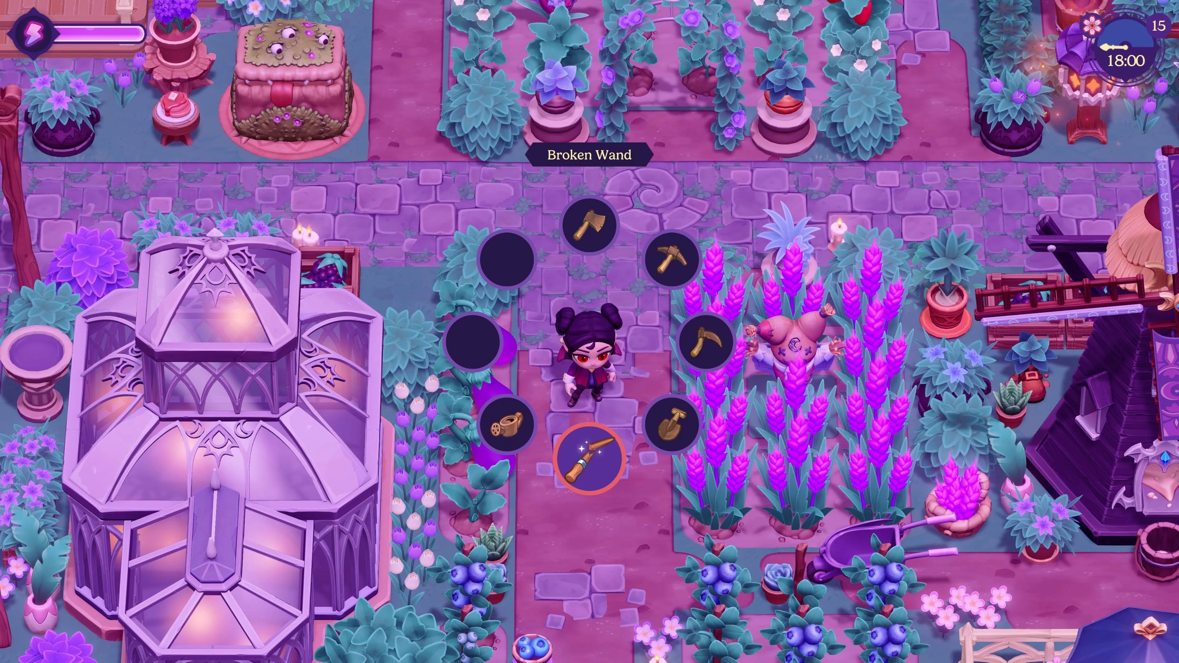 Colorful game interface with characters and objects in a fantasy setting