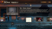 Game interface with character performance capture and storyline text on a dark background
