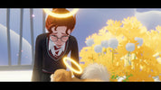 Animated character with a glowing object in a serene outdoor setting