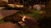 Animated character sitting on a rock in a forest with a glowing orb above