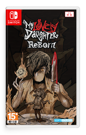 Nintendo Switch game case for 'My Lovely Daughter Reborn' in Chinese, featuring dark horror-style cover art with a woman holding a knife and a small doll, plus Nintendo Switch and Soft Source branding.