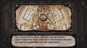 A framed fantasy illustration on a dark background, showing a fiery-haired female figure in a melting stone-like form with text below describing an experiment in a furnace.