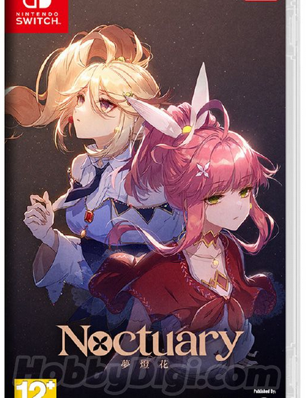 Game case for 'Noctuary' on Nintendo Switch with two animated characters on a dark background.