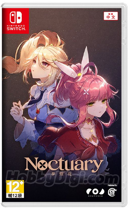 Game case for 'Noctuary' on Nintendo Switch with two animated characters on a dark background.