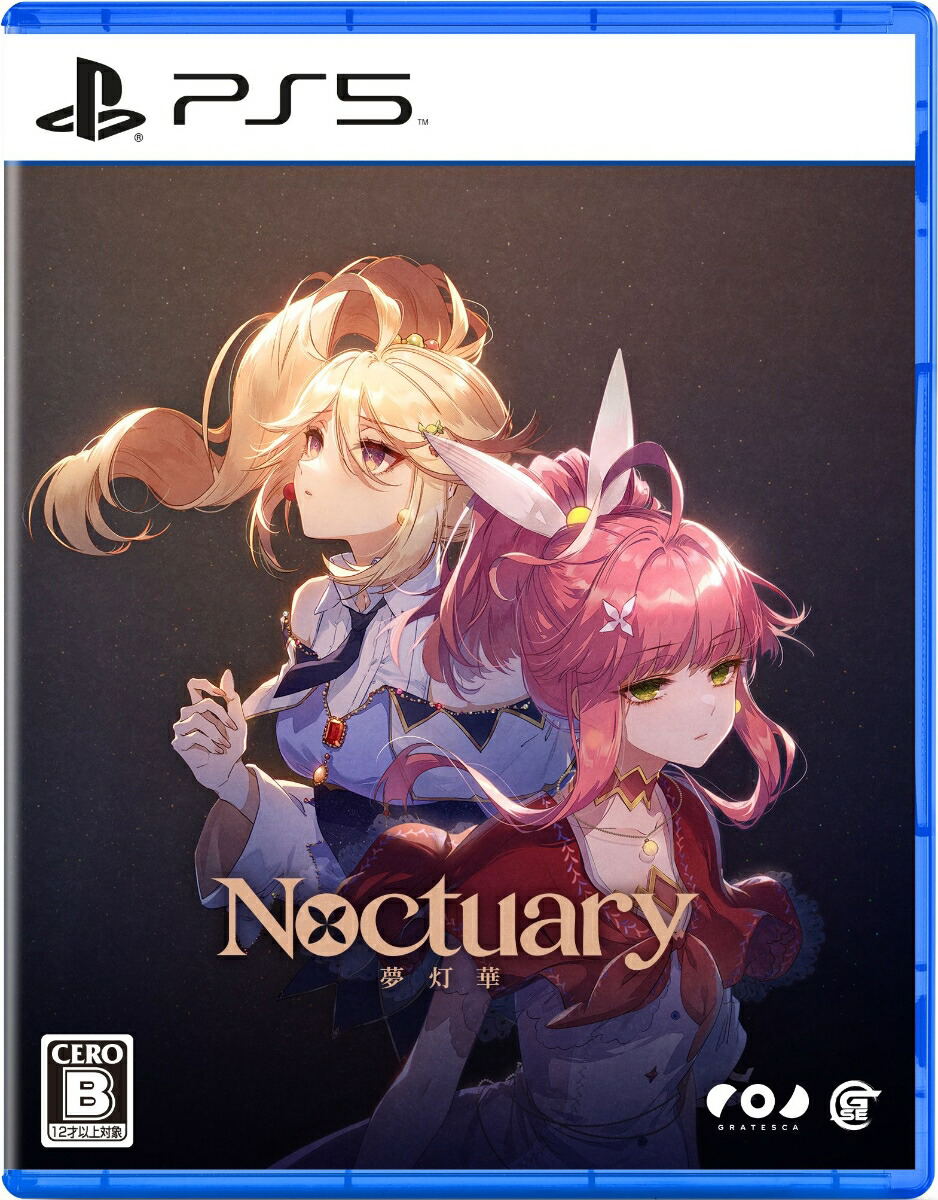 PlayStation 5 game case for 'Noctuary' with two animated characters on a dark background.