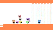 Pixelated characters on a white background with an orange border