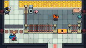Pixel art game scene with characters and objects on a grid background