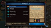 Quest selection screen from a video game with quest list and details.