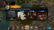 Game interface showing a city selection screen with options for quests, items, spells, world, party, and mounts.