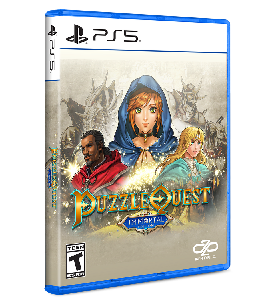 PS5 game console packaging for 'Puzzle Quest: Immortal' featuring characters and branding.
