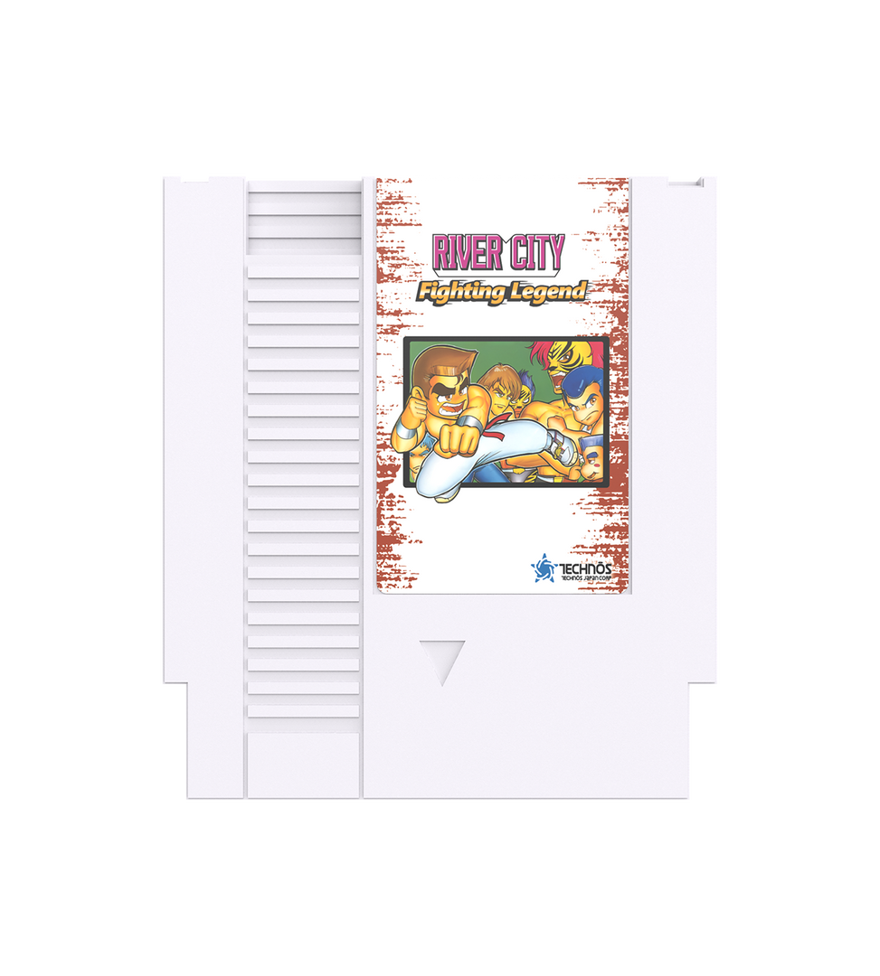 Video game cartridge with 'River City Fighting Legend' artwork on a white background