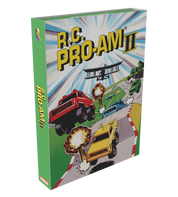 Box for R.C. Pro-Am II toy set with toy cars and a biplane on a colorful background