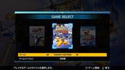 Game select screen with 'Raiden Fighters' highlighted on a blurred background