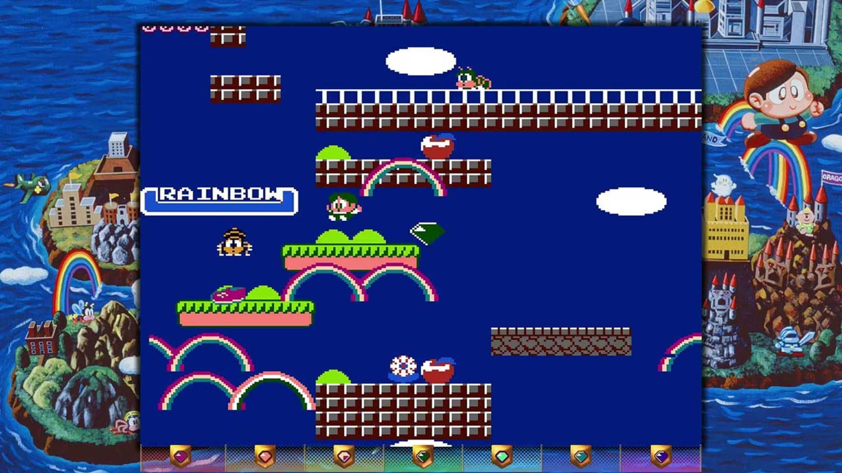 Screenshot of a retro-style video game level with platforms and characters.