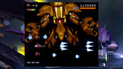 Video game screen showing a boss battle with a large enemy robot in the center.