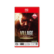 Nintendo Switch game case for Biohazard: Village, Second Edition Gold Edition, featuring a red top banner and a dark cover with the character's face and glowing eye.