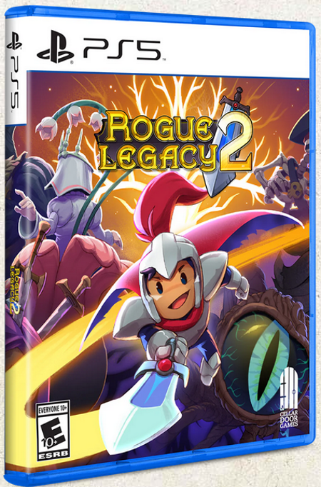 Rogue Legacy 2 video game case for PlayStation 5 showing an illustrated cover art with characters and a magical theme.