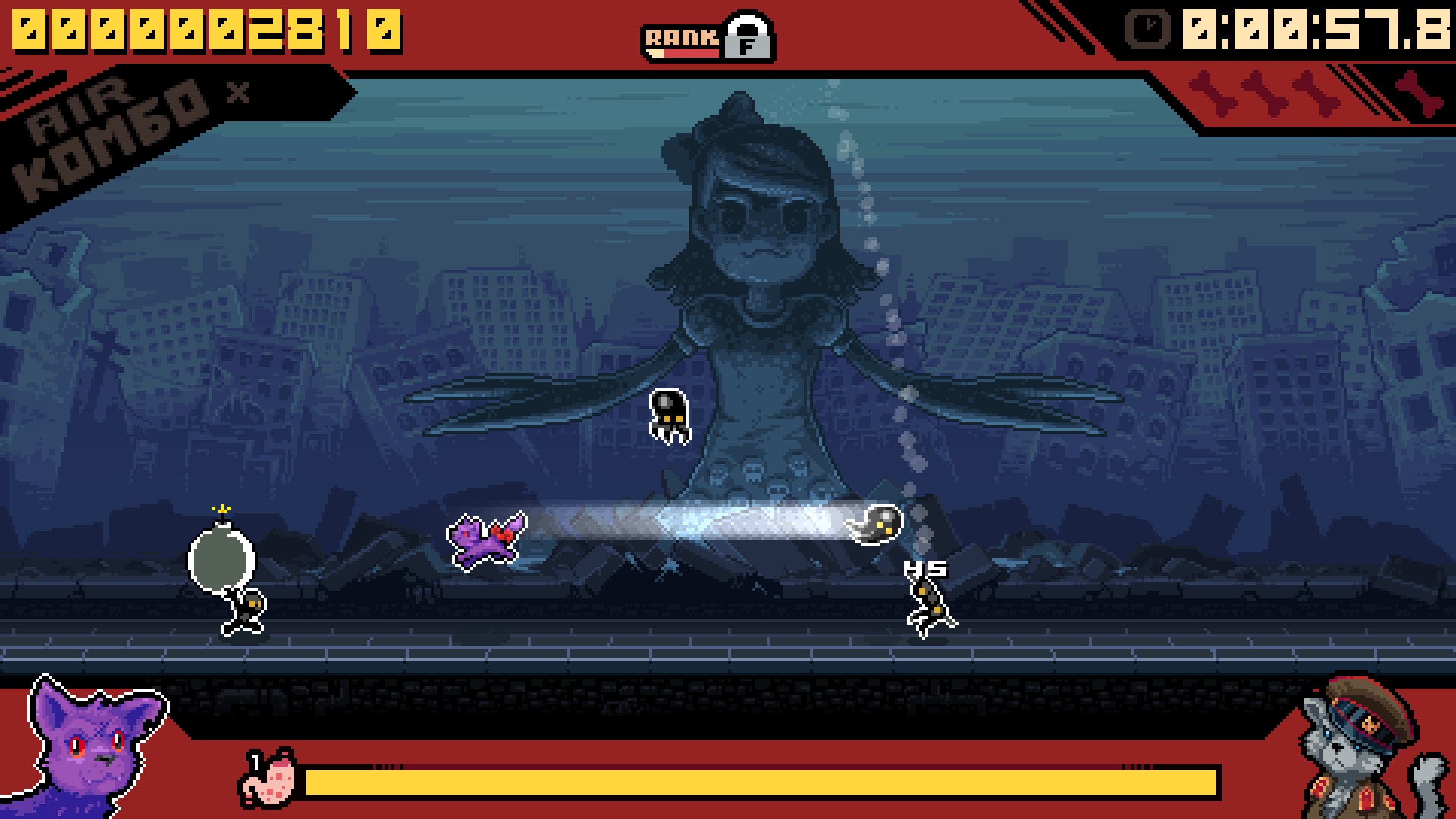 Game screen with character selection and cityscape background