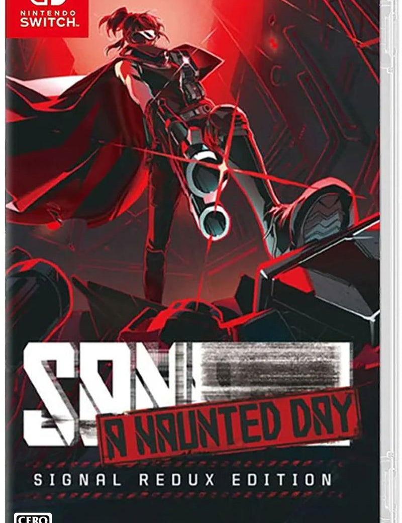 Game box for 'Sonic the Hedgehog: A Haunted Day - Signal Redux Edition' on Nintendo Switch with red and black design.