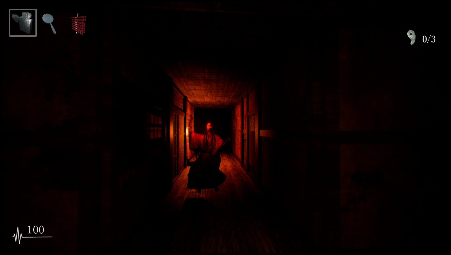 Dark hallway with a character holding a flashlight in a video game setting