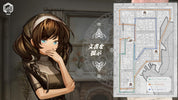 Character with braided hair and a map of a building layout in a game-like setting.