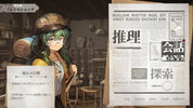 Animated character with green hair and a hat holding a sign, next to a newspaper with text and graphics.