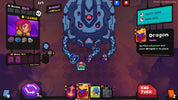 A digital screenshot from the mobile game Boom Blast, showing a player's turn with various game UI elements, including a large blue dragon, character portrait, card selection, and turn buttons.