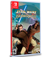 Video game case for 'Star Wars: Jedi Power Battles' on Nintendo Switch with characters holding lightsabers.