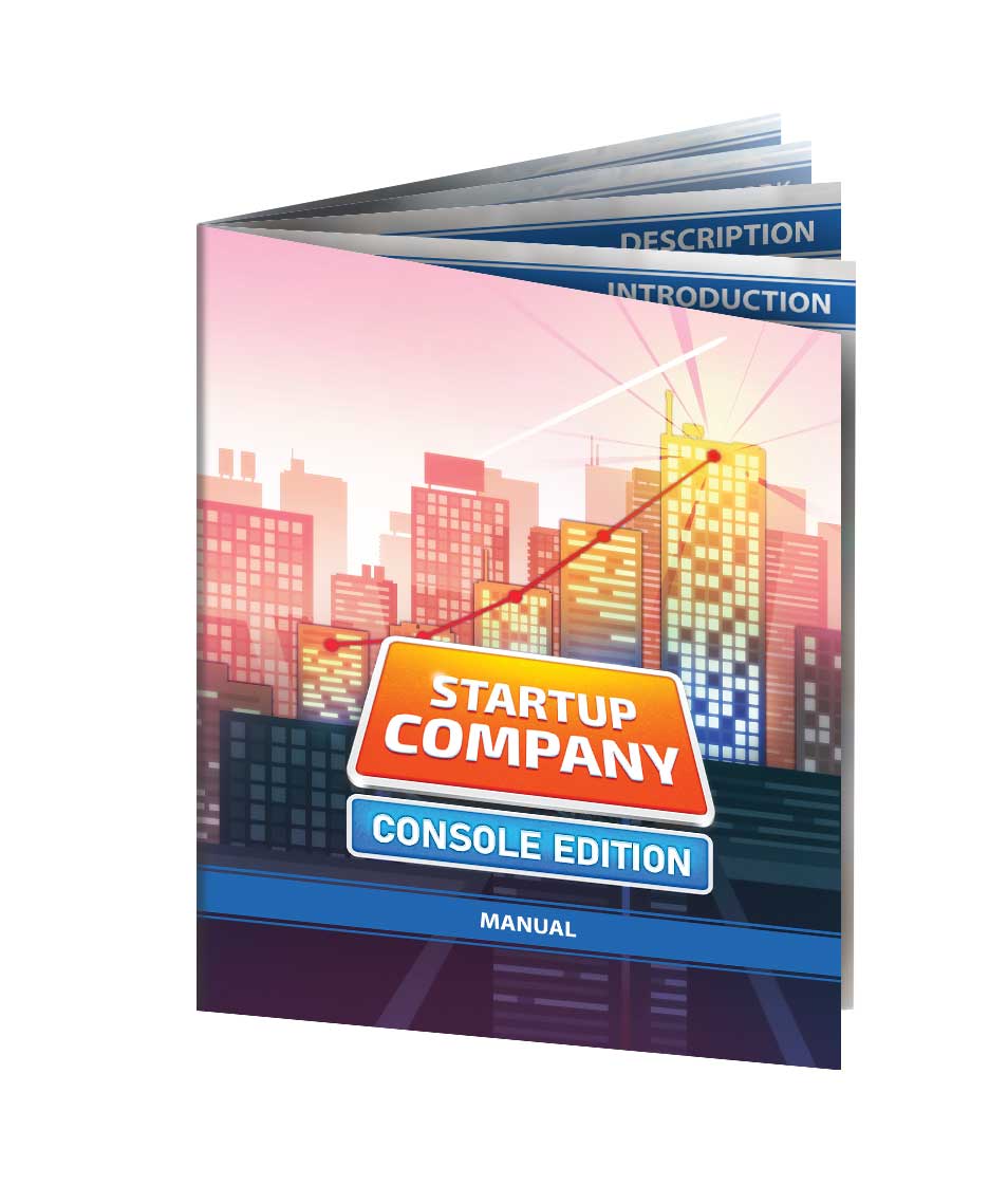 Book titled 'Startup Company Console Edition' with cityscape design on the cover