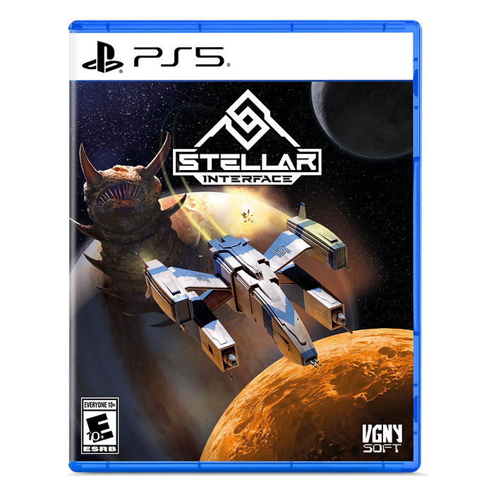 Game case for 'Stellar Interface' on PS5 with space-themed design