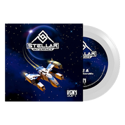 Vinyl record with space-themed design and 'Stellar Interface' branding