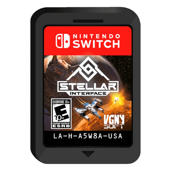 Nintendo Switch game cartridge with 'Stellar Interface' packaging on a white background