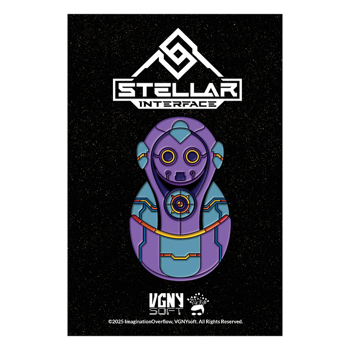 Stylized alien character on a black background with 'Stellar Interface' branding.