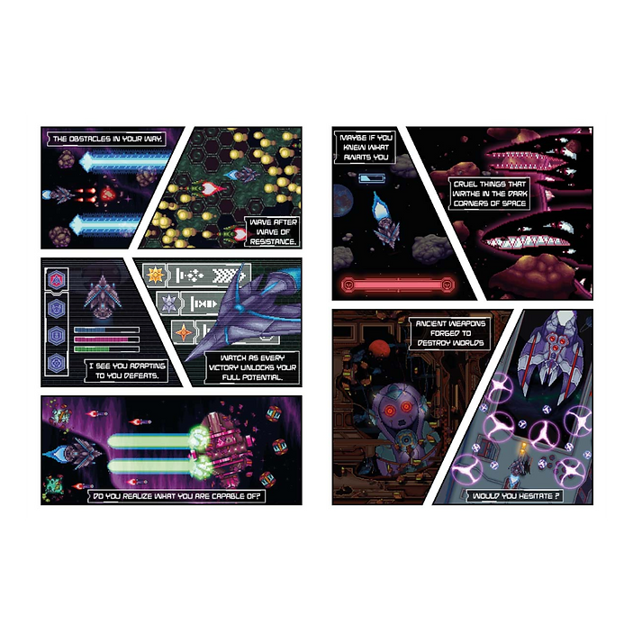 Collage of futuristic game interface designs with various screens and graphics.